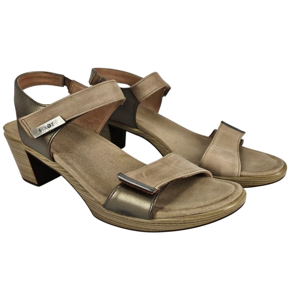 NAOT WOMEN'S BEIGE / GOLD STRAPPY PLATFORM BLOCK HEELS - SIZE 9.5 (40)